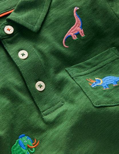 Embroidered Slub Polo Shirt-Prehistoric Animals Embroidery-3