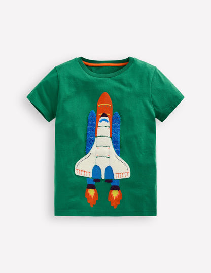 Short Sleeve Bouclé T-shirt-Shady Green Rocket-2