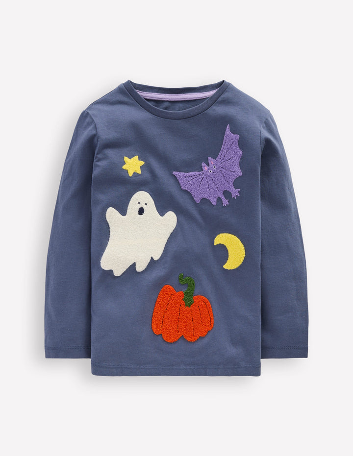 Long Sleeve Bouclé T-shirt-Robot Blue Halloween