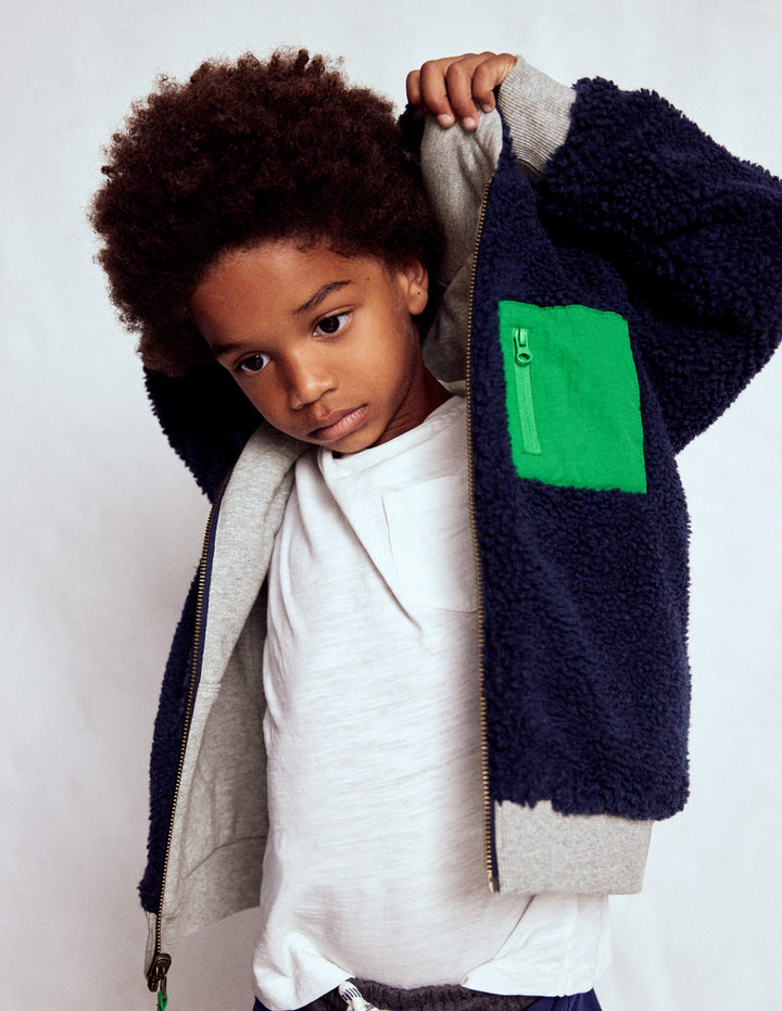 Reversible Borg Hoodie-Grey Marl