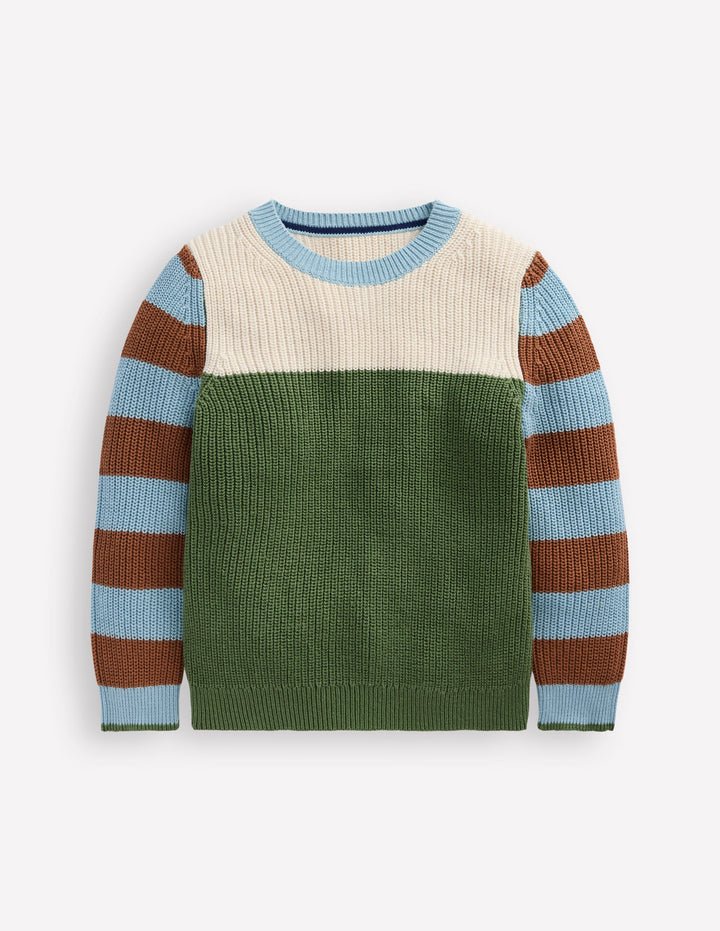 Everyday Cotton Jumper-Ecru Marl/Safari Green