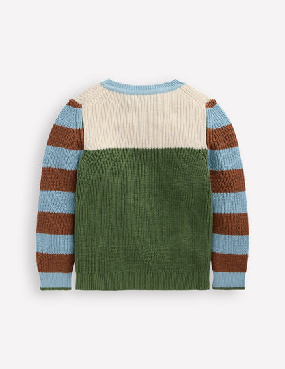 Everyday Cotton Jumper-Ecru Marl/Safari Green-3