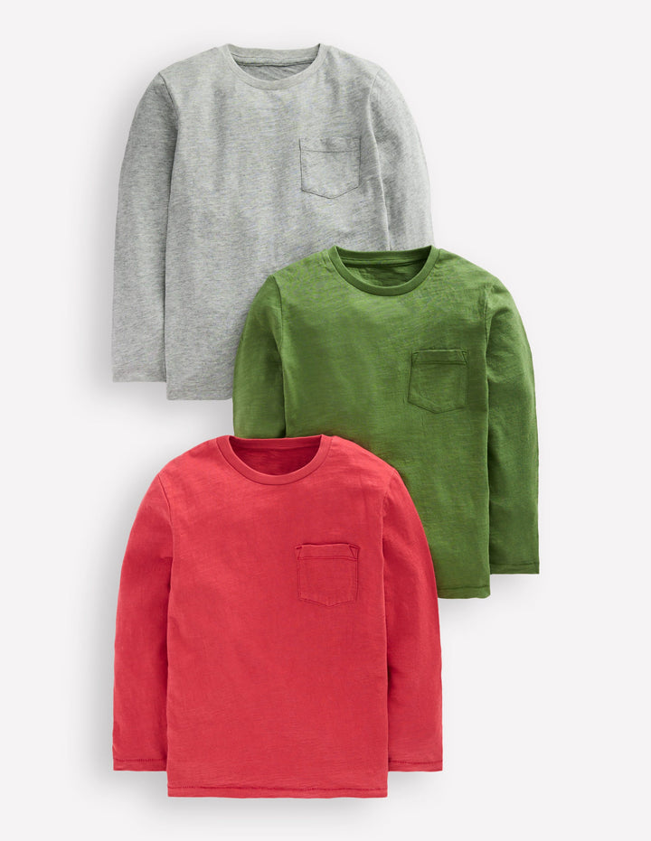3-pack Long Sleeve T-shirt-Grey Red Multi Pack