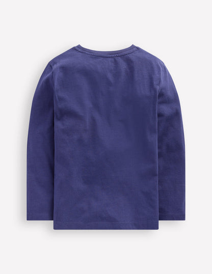 Zip Detail Appliqué T-shirt-Starboard Blue Caldron-2
