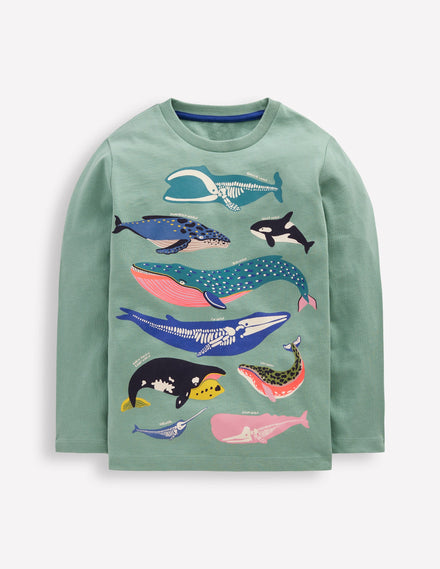 Long Sleeve Glow T-shirt-Eucalyptus Whales