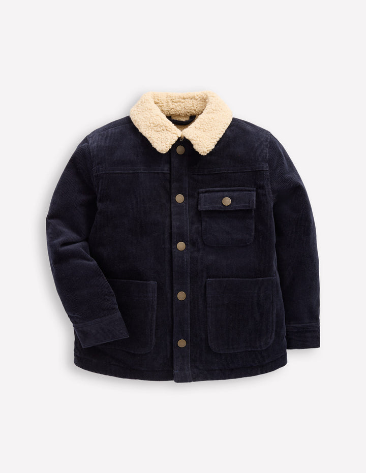 Borg Lined Cord Jacket-College Navy