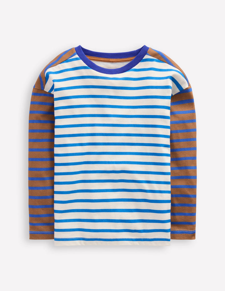Breton T-shirt-Cognac/ Bright Blue