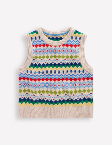 Fair Isle Tank-Oatmeal Marl Fair Isle