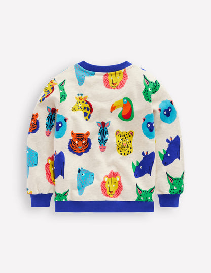 Printed Sweatshirt-Multi Animal Faces-2