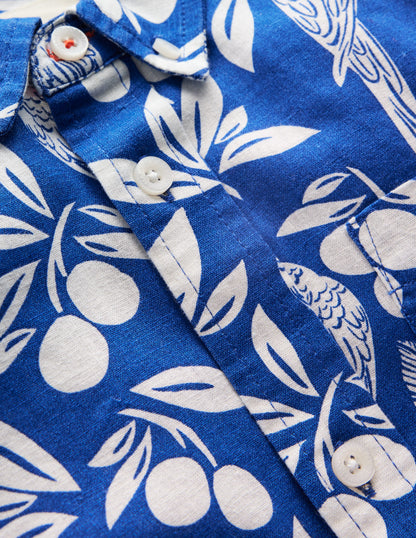 Cotton Linen Shirt-Blue Parrot Palm-8