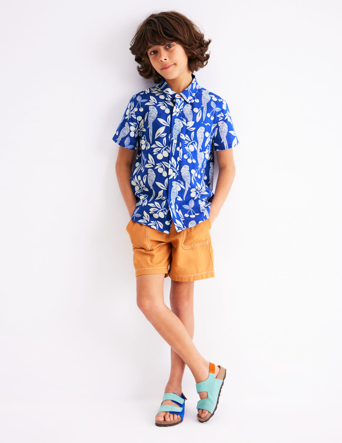 Cotton Linen Shirt-Blue Parrot Palm - Image 2