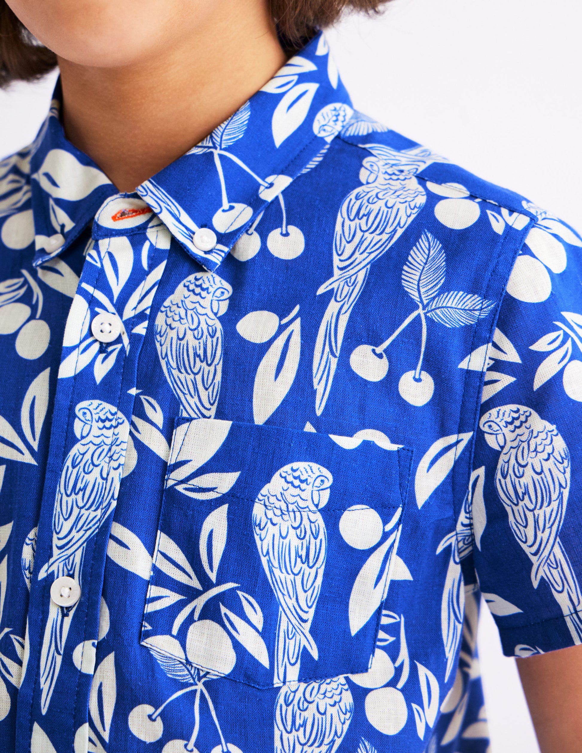 Cotton Linen Shirt-Blue Parrot Palm-5