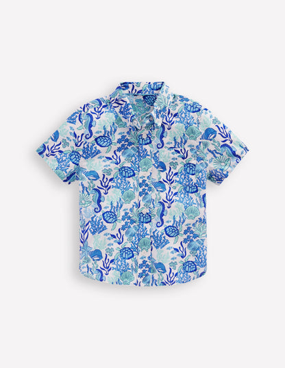 Cotton Linen Shirt-Blue Coral Cove