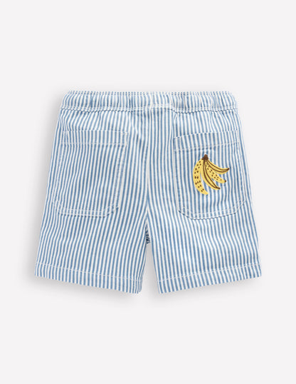 Pull-On Cotton Shorts-Campanula Ticking Embroidery-2