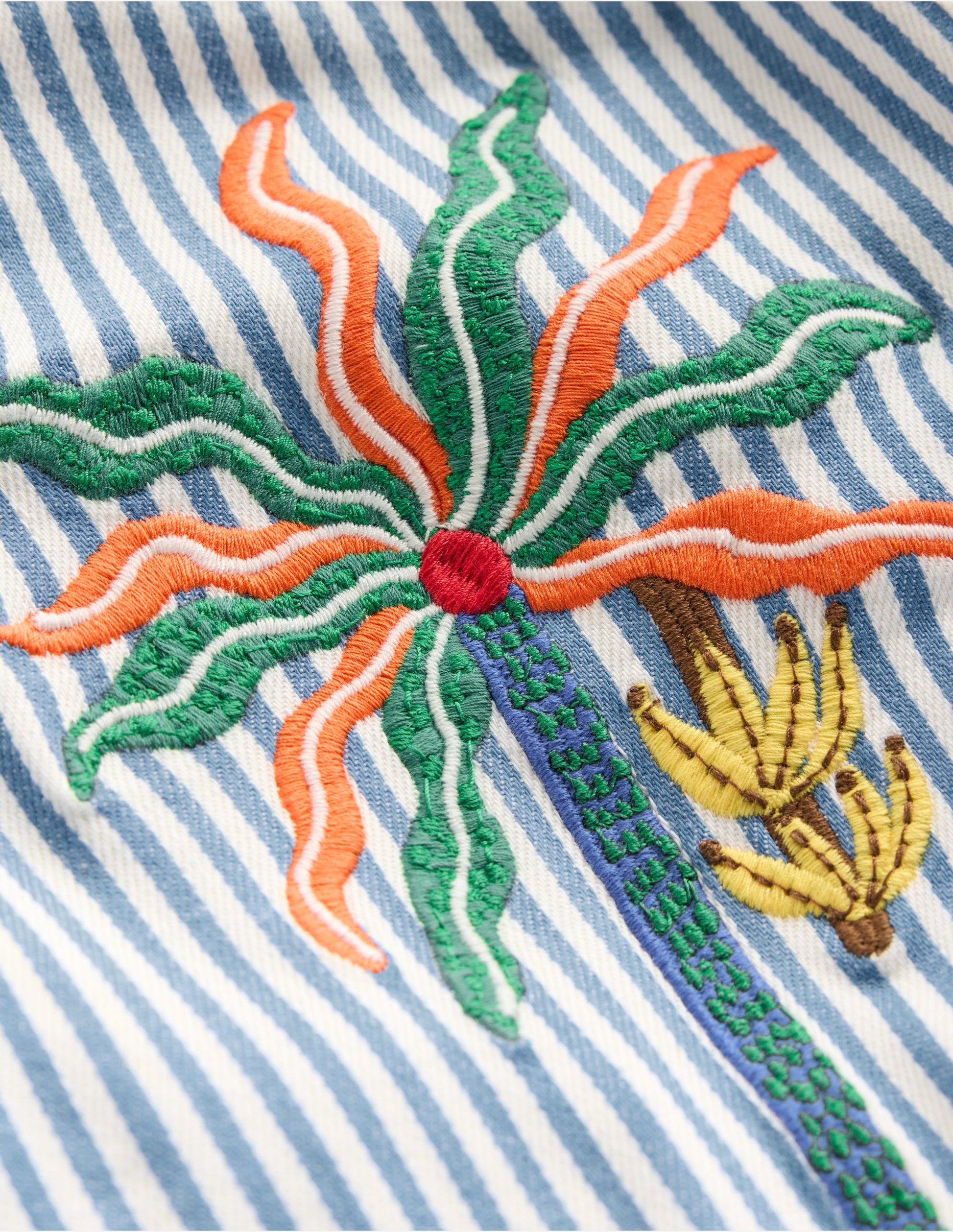Pull-On Cotton Shorts-Campanula Ticking Embroidery-3