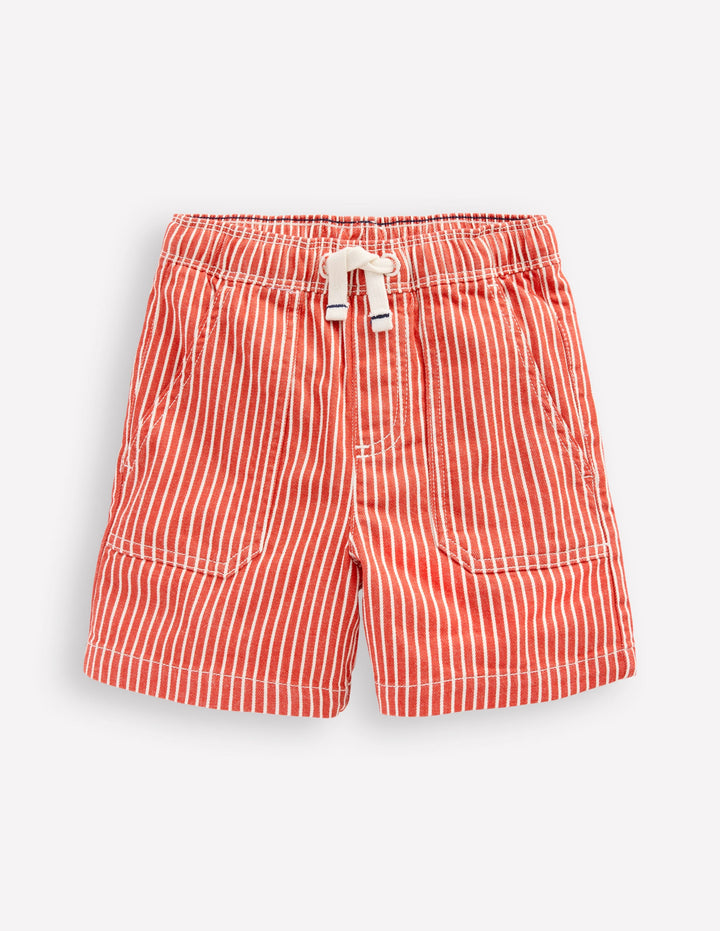 Pull-On Cotton Shorts-Red Ticking