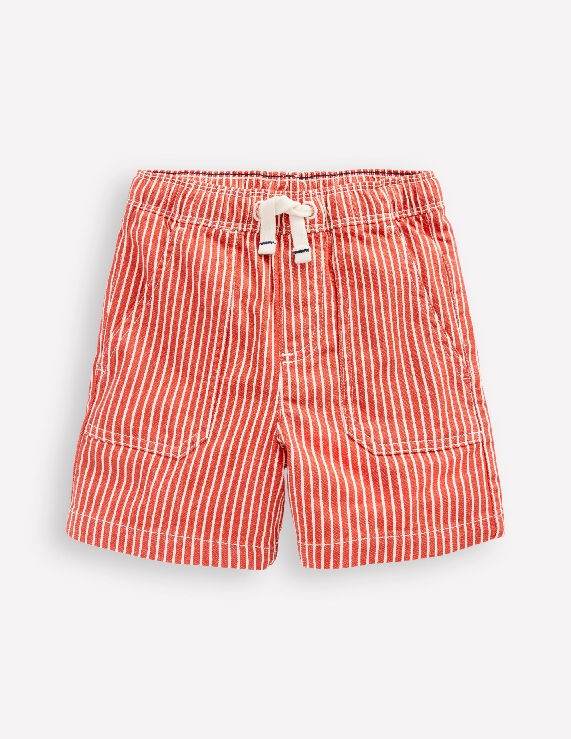Pull-On Cotton Shorts-Red Ticking - Image 1