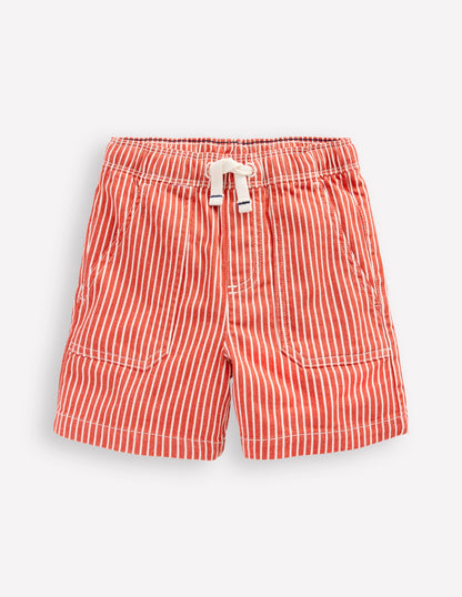 Pull-On Cotton Shorts-Red Ticking-1