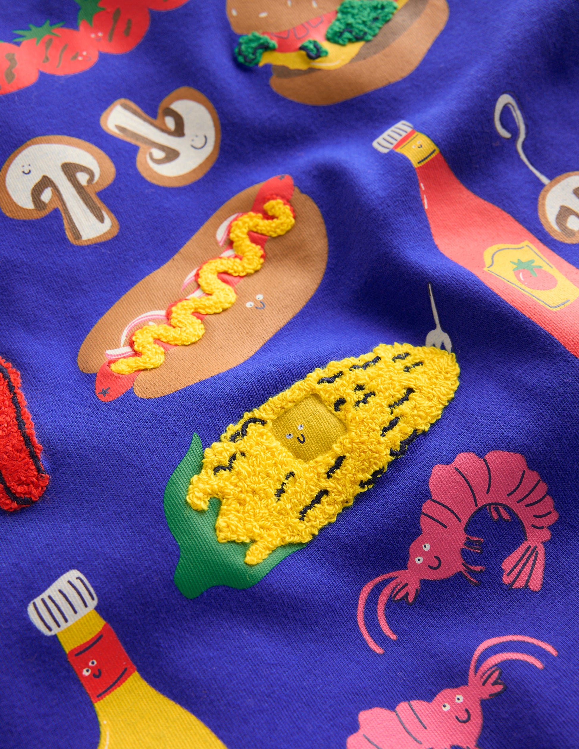 Short Sleeve Appliqué T-shirt-Bright Blue BBQ-3