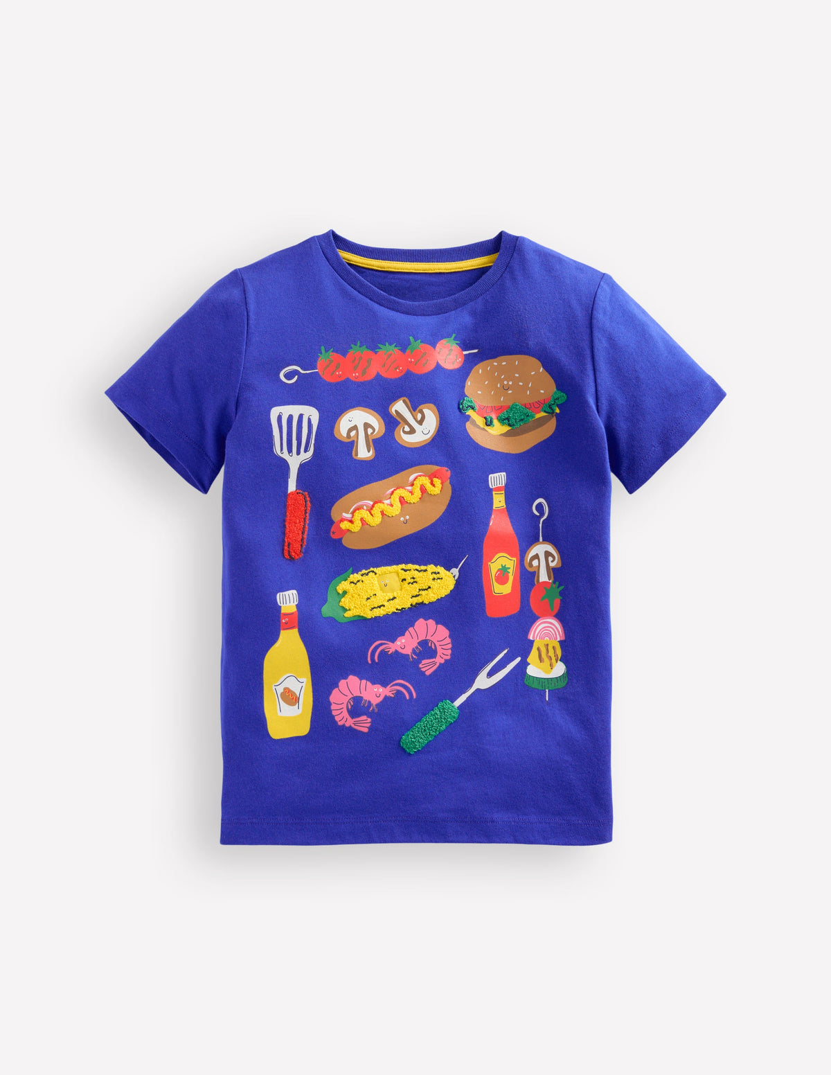 Short Sleeve Appliqué T-shirt-Bright Blue BBQ - Image 1
