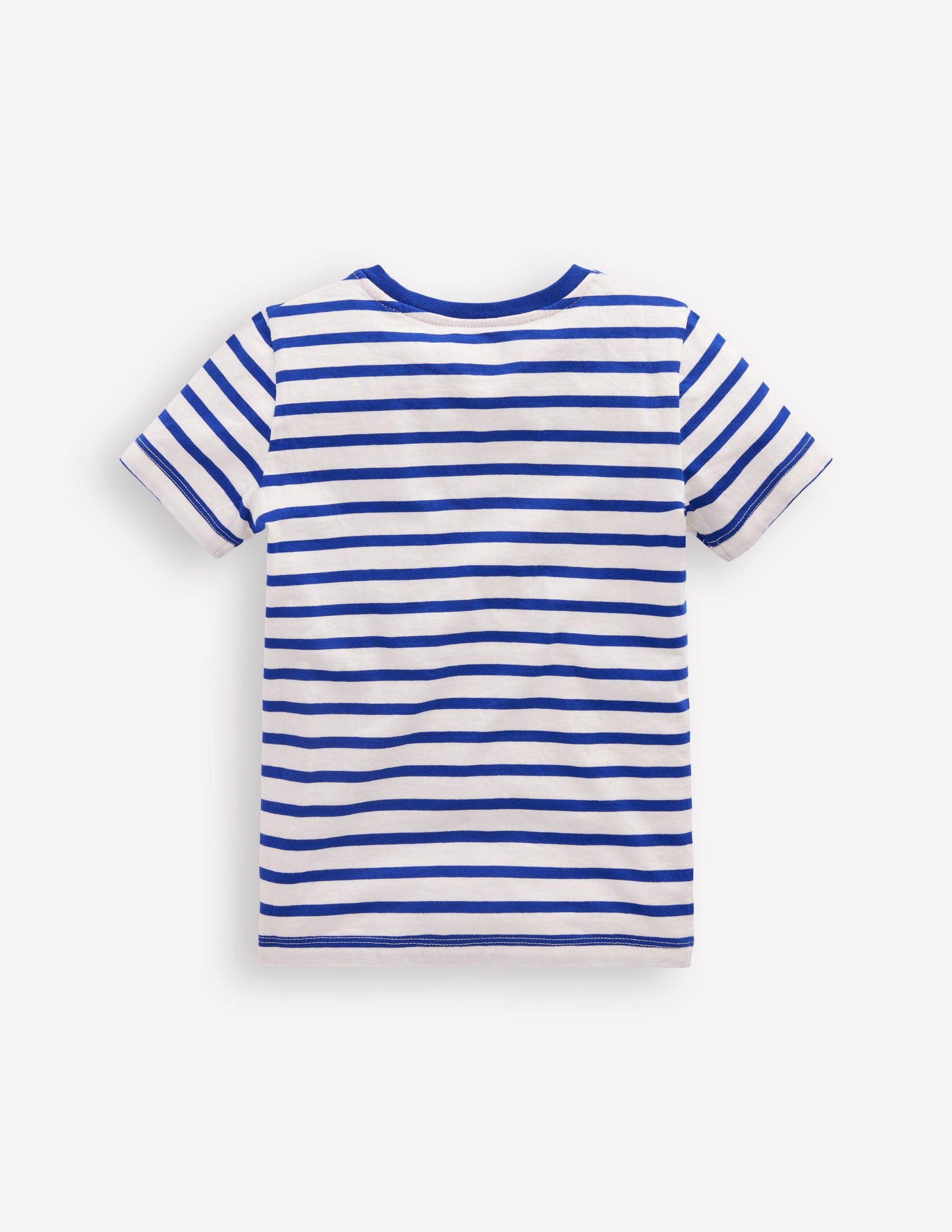 Short Sleeve Appliqué T-shirt-Bright Blue Stripe Fruit Dogs