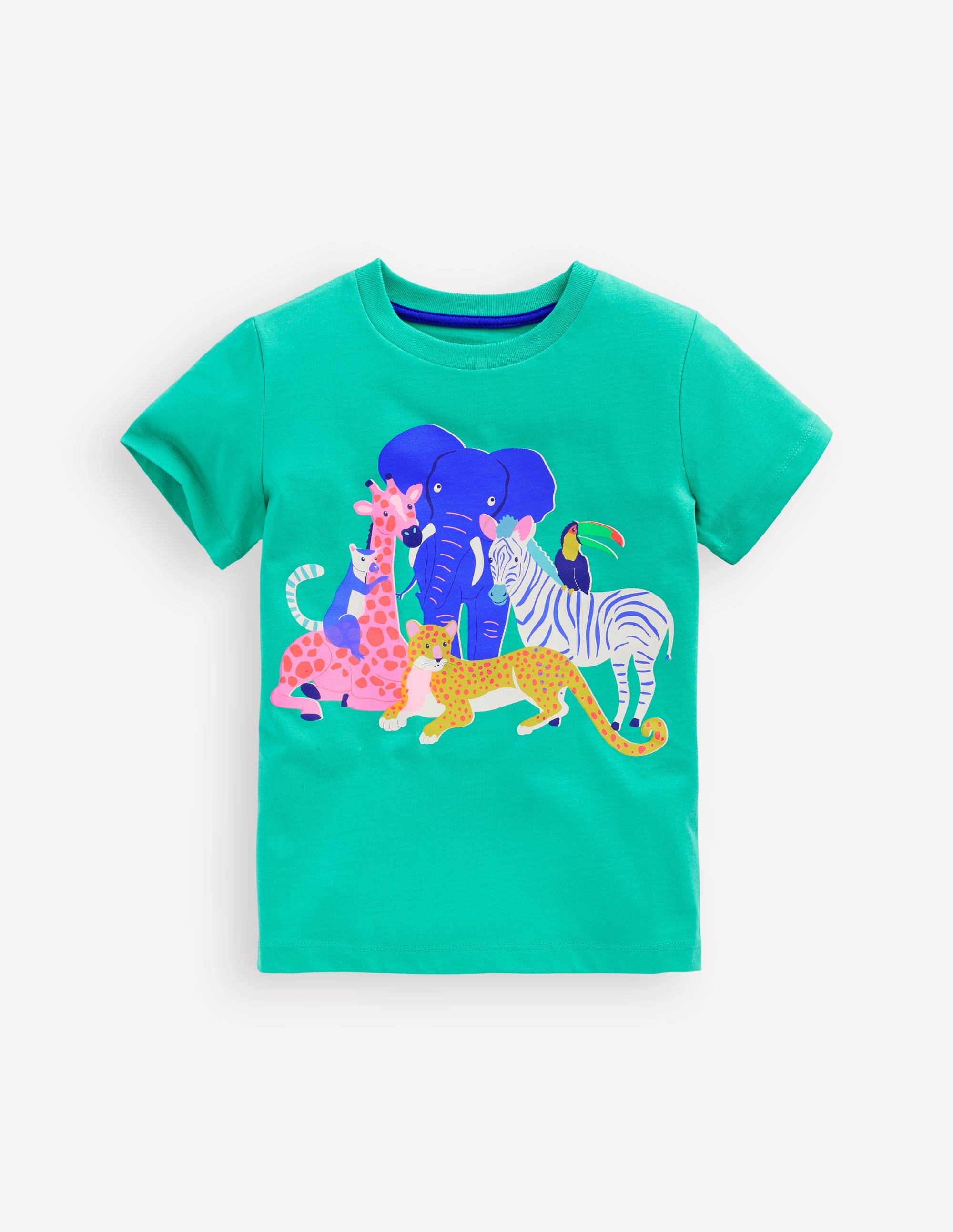 Short Sleeve Riso T-Shirt-Aquamarine Blue Jungle Animals - Image 1