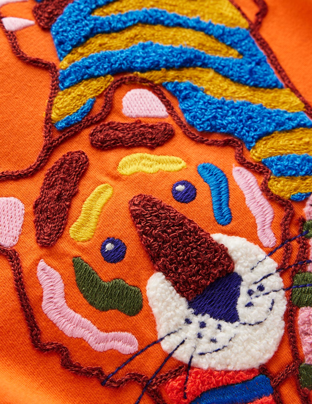 Chain Stitch T-Shirt-Hot Coral tiger-6