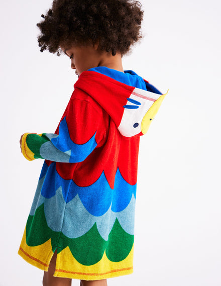 Appliqué Towelling Throw-on-Multi Rainbow Parrot