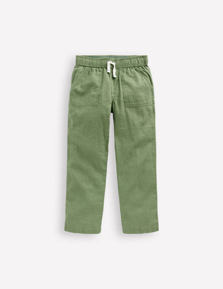 Cotton Linen Pull-on Trouser-Newt Green