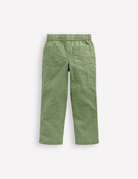 Cotton Linen Pull-on Trouser-Newt Green