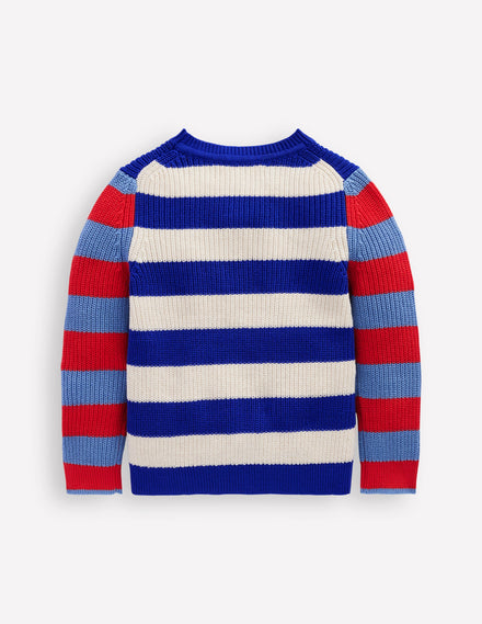 Everyday Cotton Jumper-Bright Blue/Ecru Marl Stripe