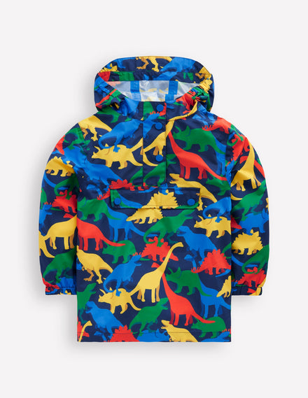Waterproof Pop Over Jacket-College Navy Multi Dinos