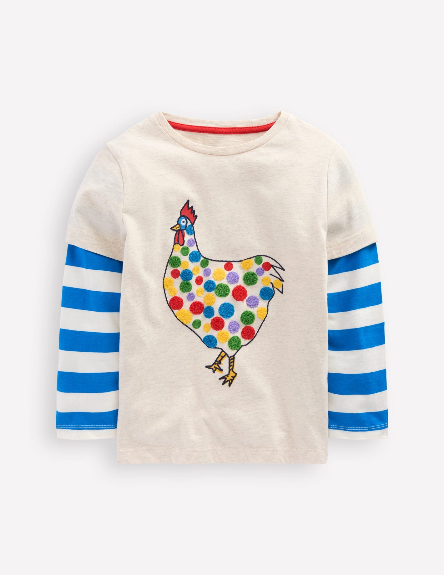 Applique Mock Sleeve T-Shirt-Oatmeal Marl Chicken