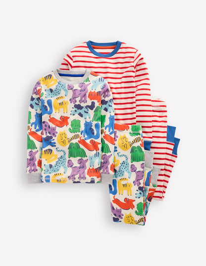 Snug Twin Pack Pyjamas-Rainbow Pets