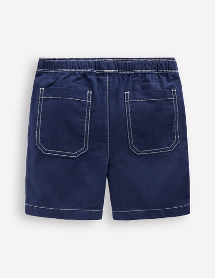 Pull-On Cotton Shorts-Navy