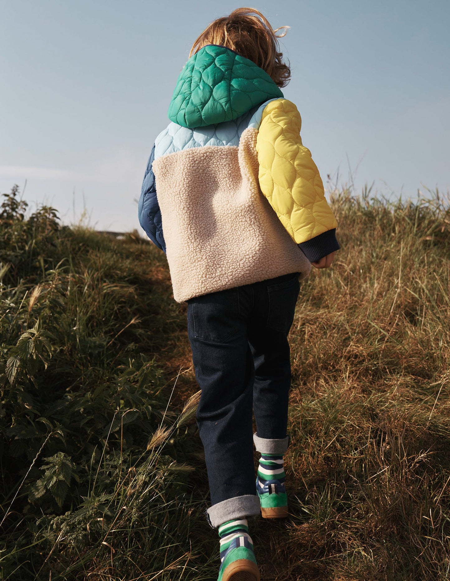 Quilted Borg Jacket-Multi Colourblock