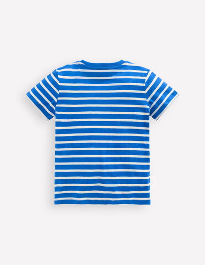 Short Sleeve Appliqué T-shirt-Gallery Blue Stripe Seagulls