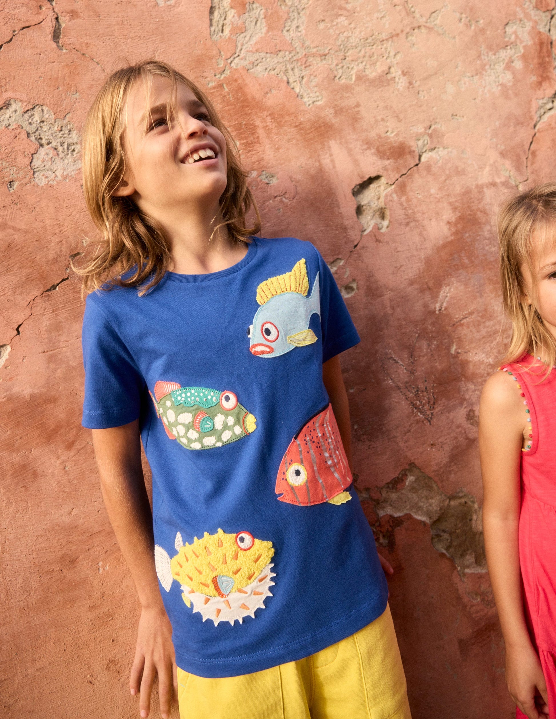 Short Sleeve Appliqué T-shirt-Sapphire Blue Fish-1