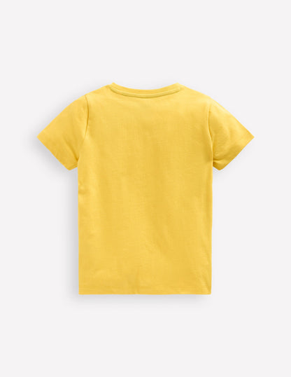 Short Sleeve Appliqué T-shirt-Lemon Yellow Bunnies