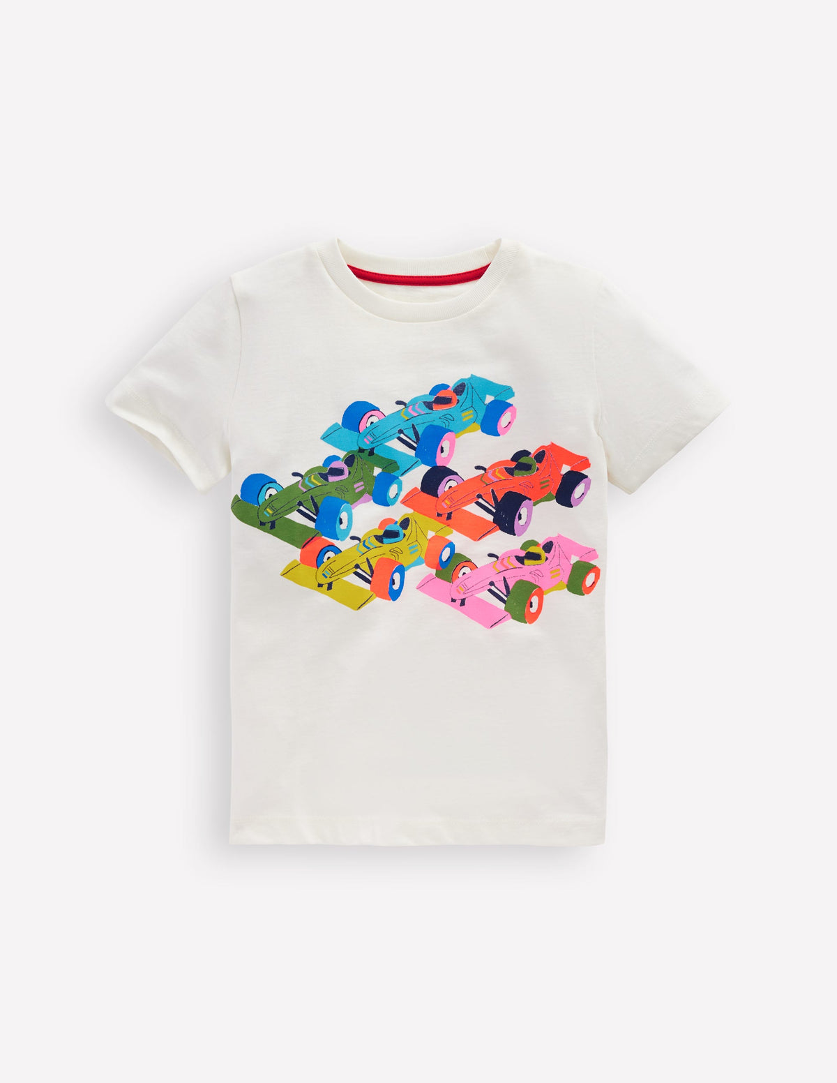 Short Sleeve Riso T-Shirt-Soft Ivory Race Cars - Image 1