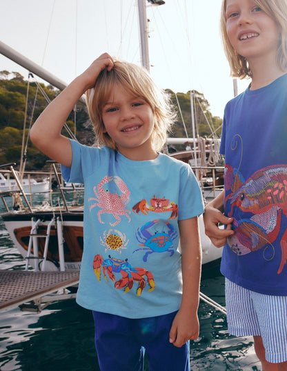 Short Sleeve Printed T-Shirt-Vintage Blue Crabs