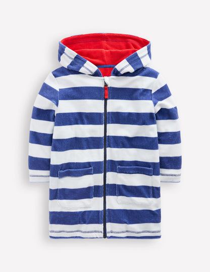 Towelling Zip-Up Throw-On-Sapphire Blue Stripe