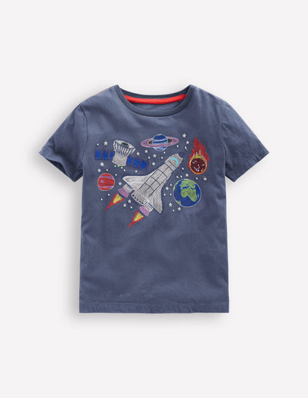 Glow Superstitch T-Shirt-Robot Blue Space