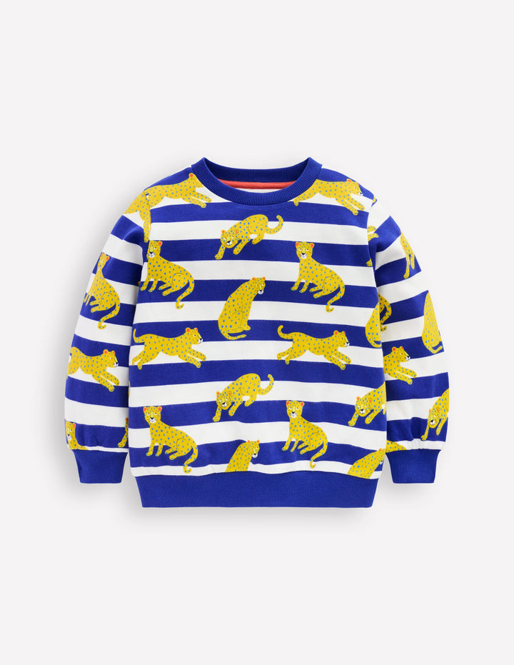 Printed Sweatshirt-Bright Blue Leopard Stripe
