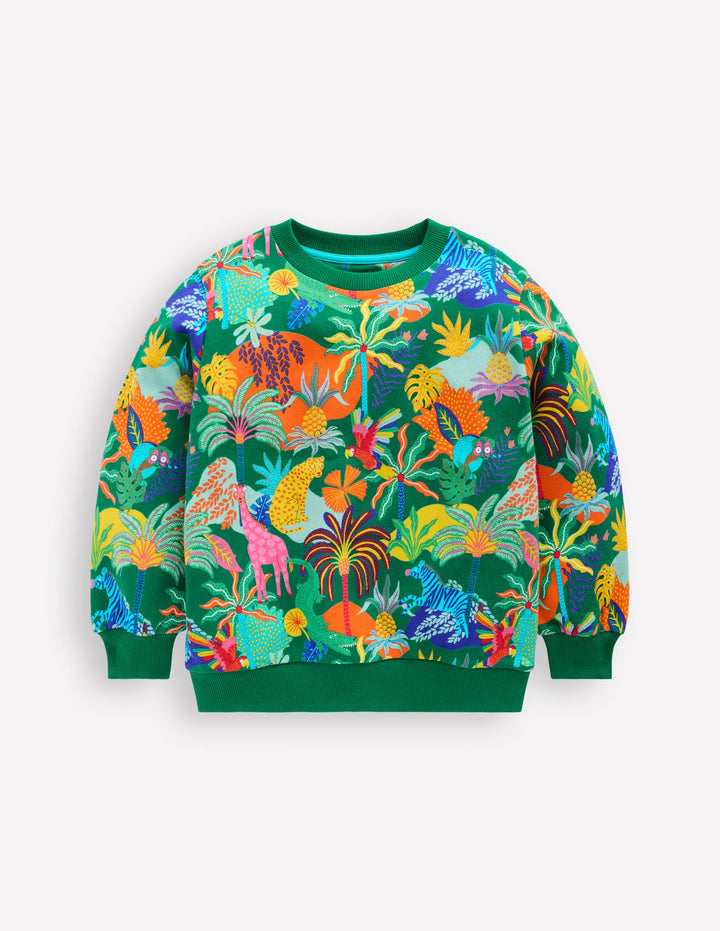 Printed Sweatshirt-Green Multi Jungle