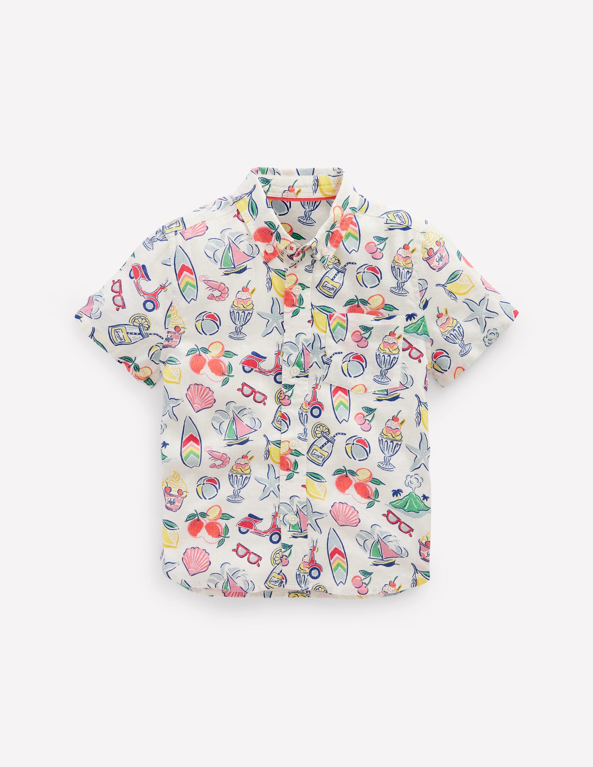 Cotton Linen Shirt-Ivory Holiday Print-4