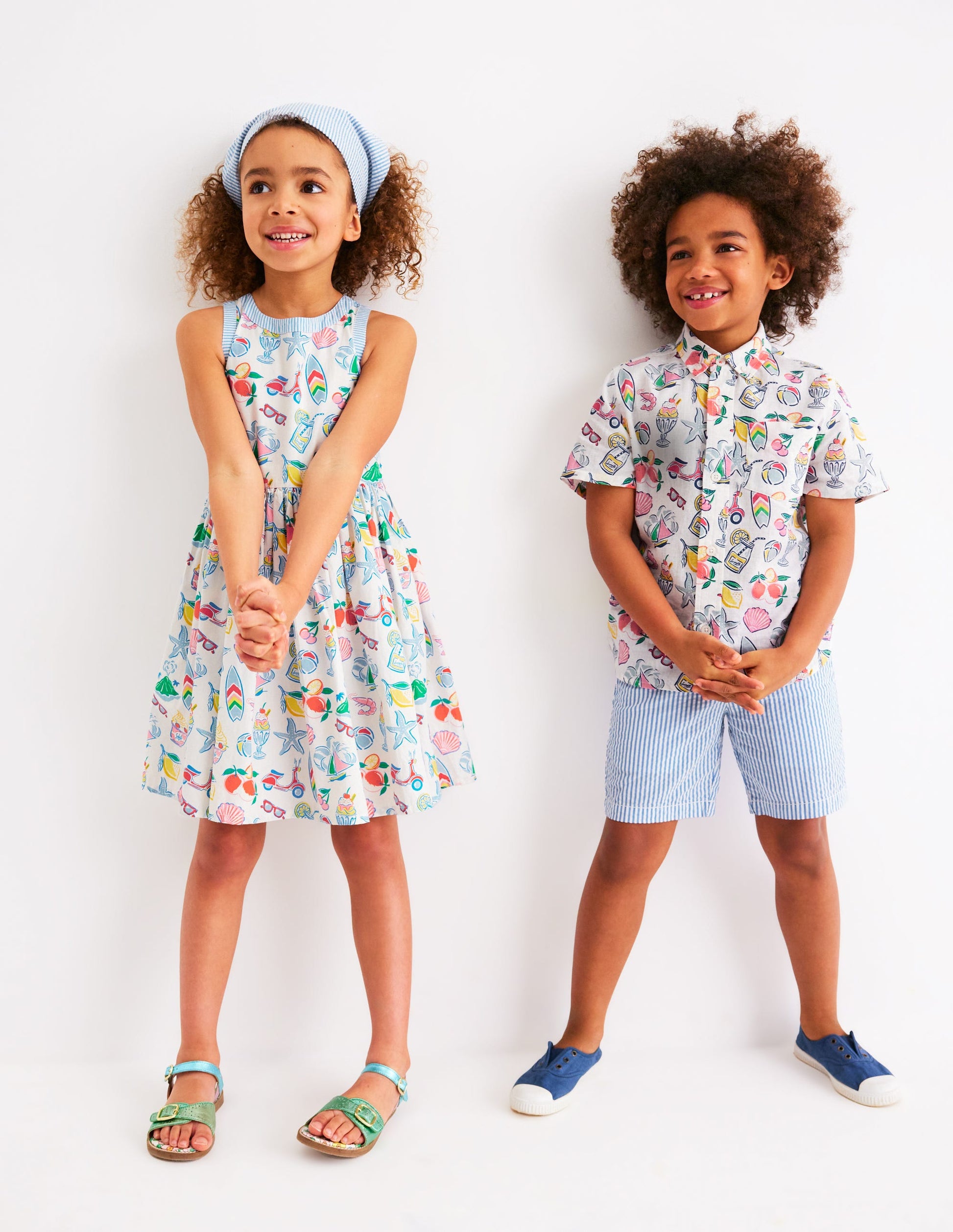 Cotton Linen Shirt-Ivory Holiday Print-1