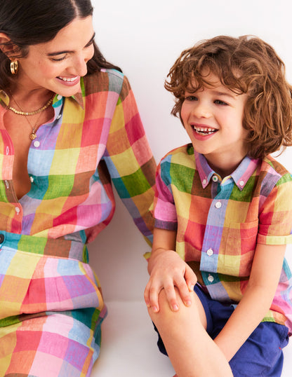 Cotton Linen Shirt-Multi Gingham-4