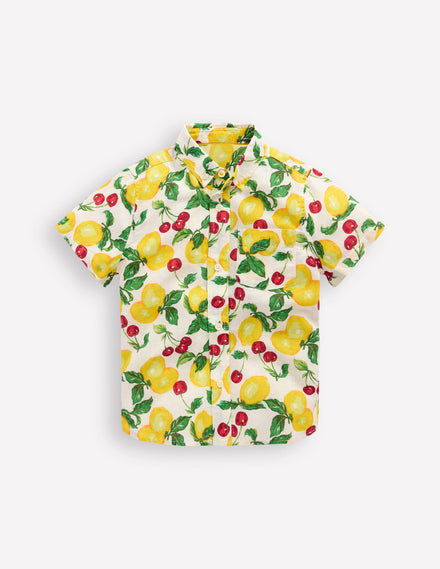 Cotton Linen Shirt-Soft Ivory Lemons and Cherries