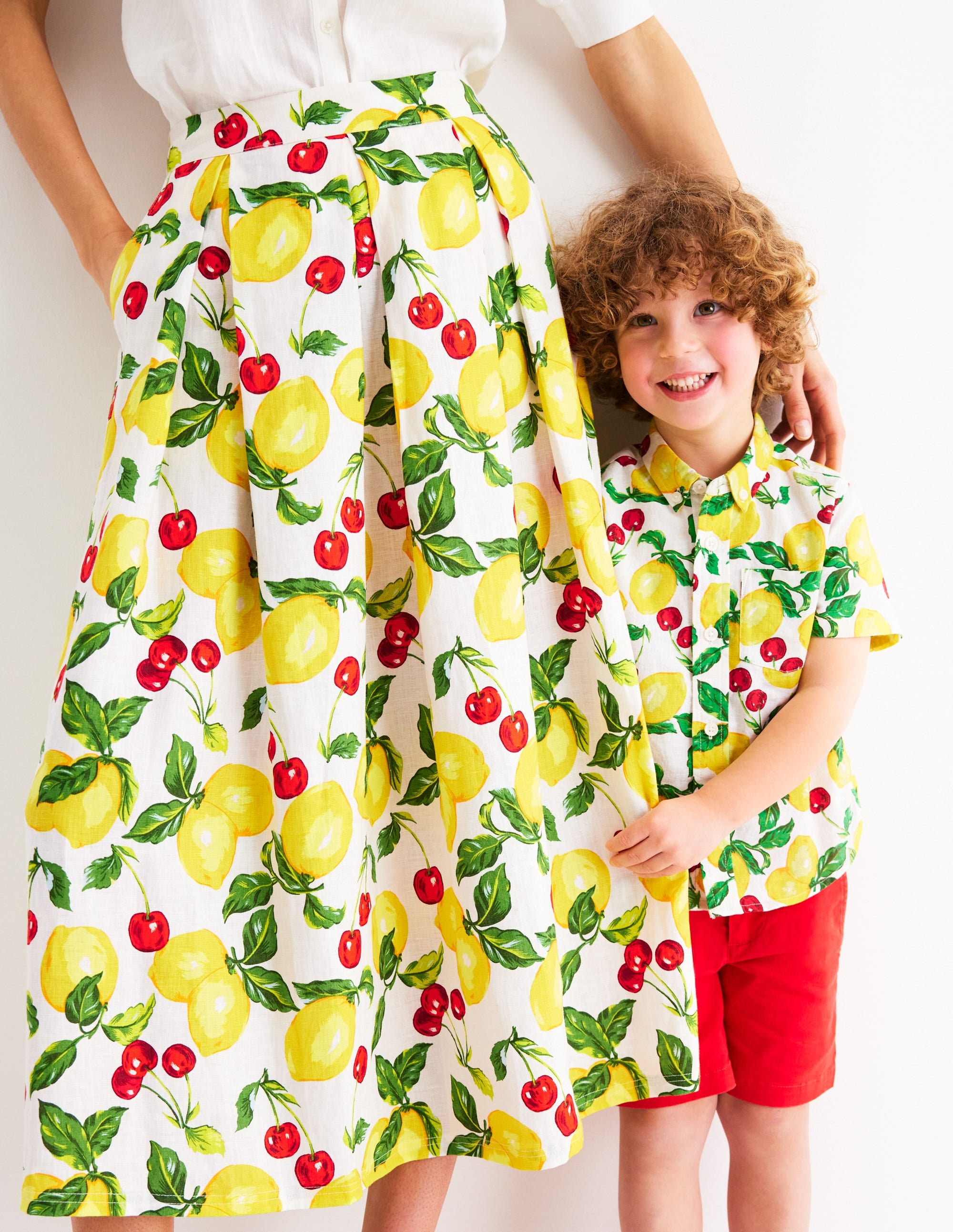 Cotton Linen Shirt-Soft Ivory Lemons and Cherries - Image 4
